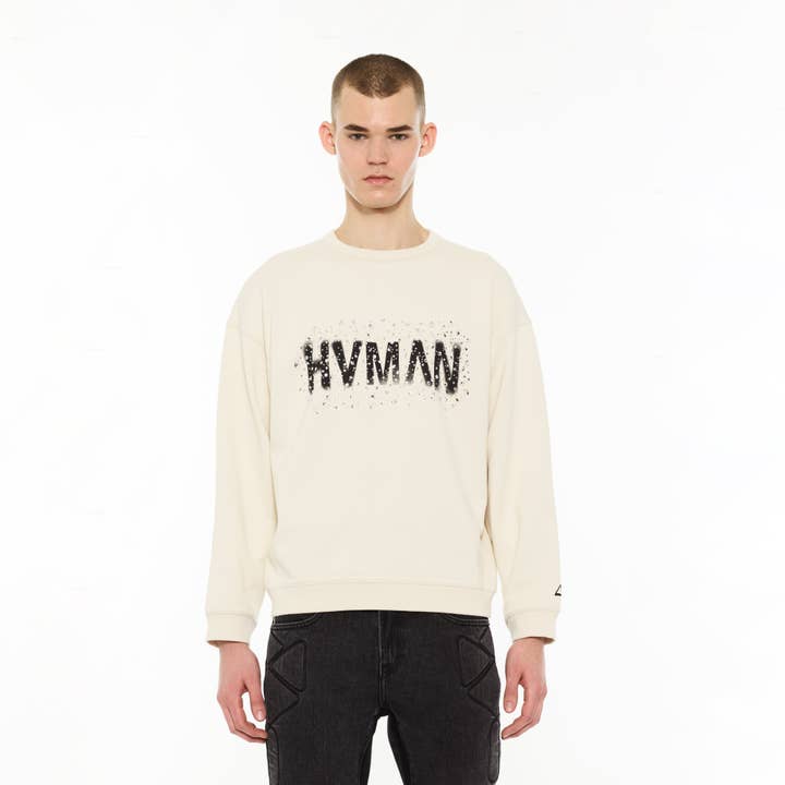 Hvman's Crewneck Sweater "Hvman Diamonds" in Winter White for wholesale by Cult of Individuality