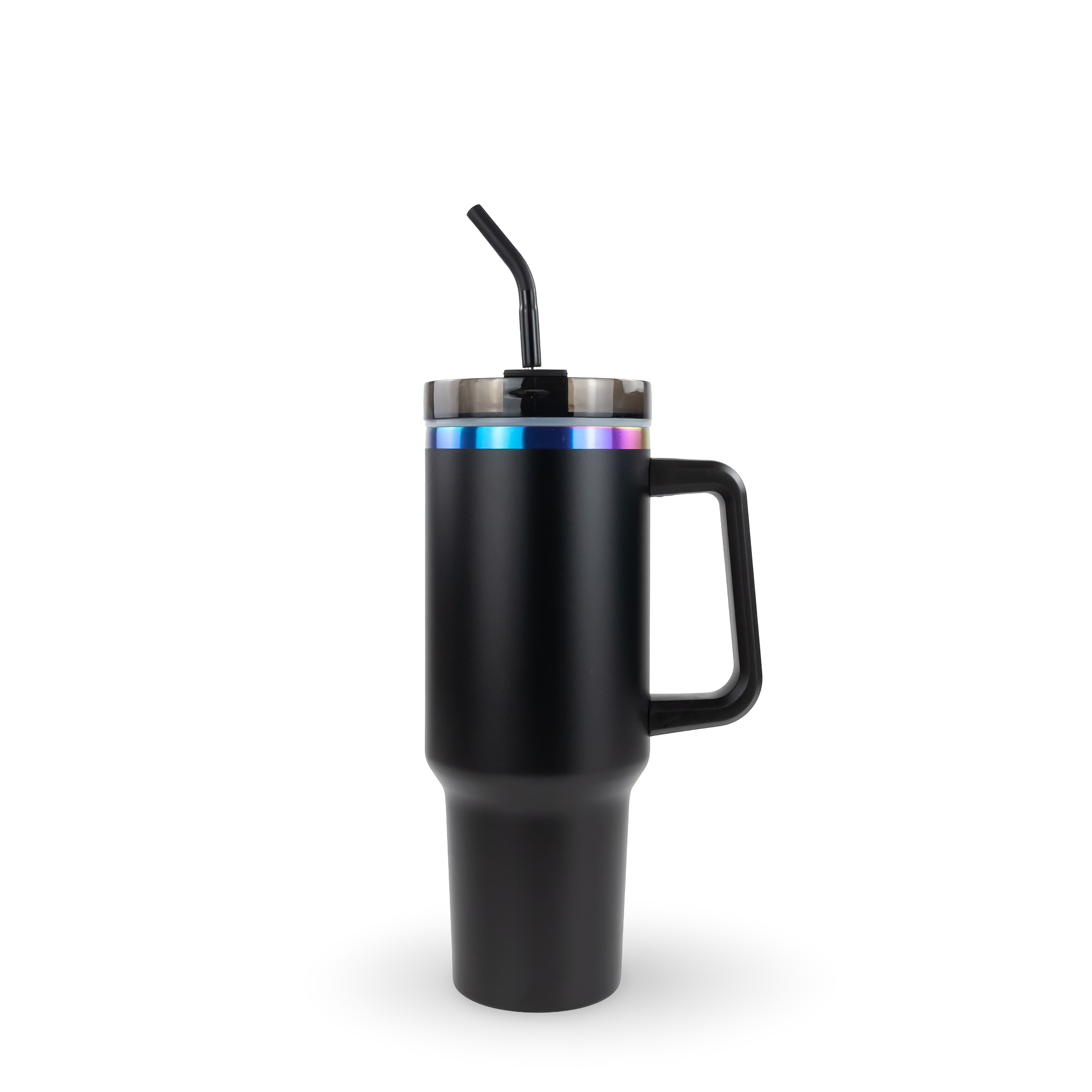 Rainbow Plated BLACK 40oz POWDER COATED TRAVELER TUMBLER for wholesale on Faire5