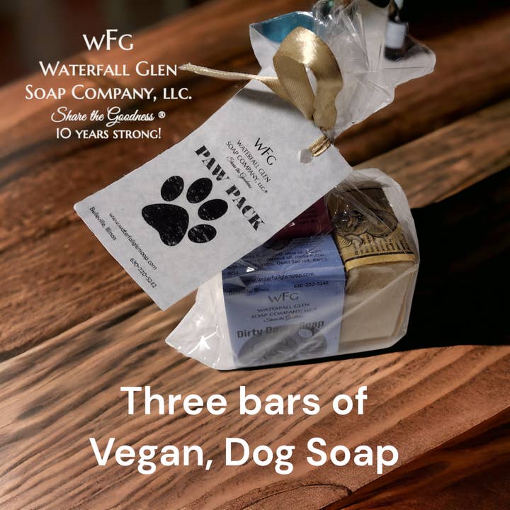 Paw Pack Vegan Natural Dog Soap Bars for wholesale by Waterfall Glen Soap Company, LLC