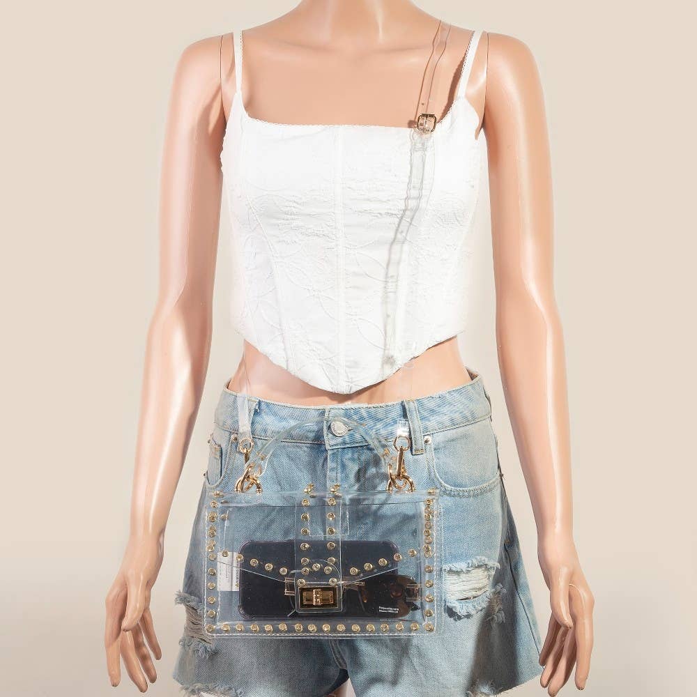 G Transparent Rectangle Rhinestone Trim Bag for wholesale on Faire0