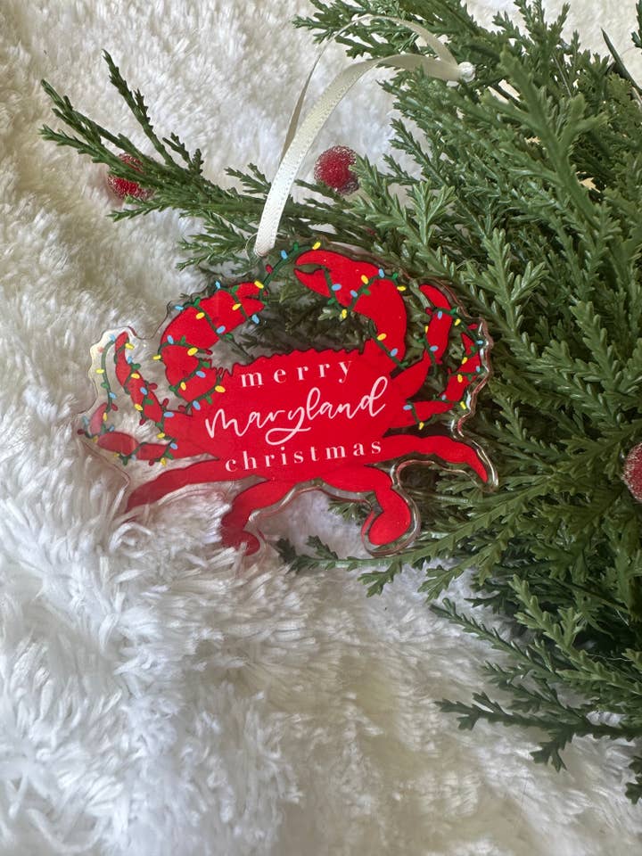 Doppelseitiges Acryl-Ornament „Merry Maryland Christmas Crab“ für den Großhandel von the letters mdn