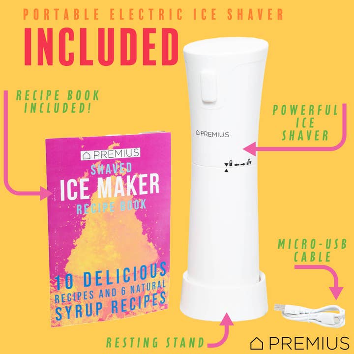 ShopBobbys - Wholesale Kitchen Appliance - PREMIUS Rechargeable Cordless Hawaiian Shaved Ice Maker, Snow Cone Machine, White