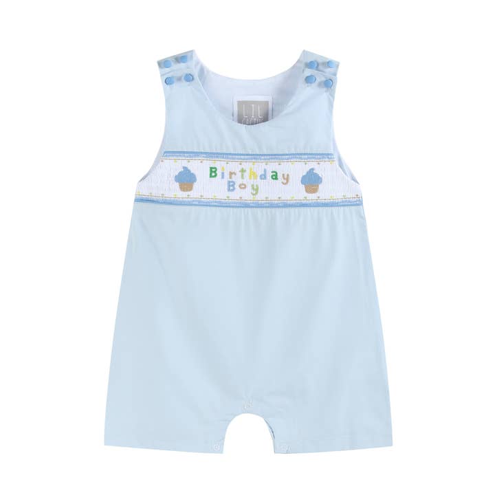 Lil Cactus - Wholesale Overalls - Baby - Blue Birthday Boy Smocked Shortalls
