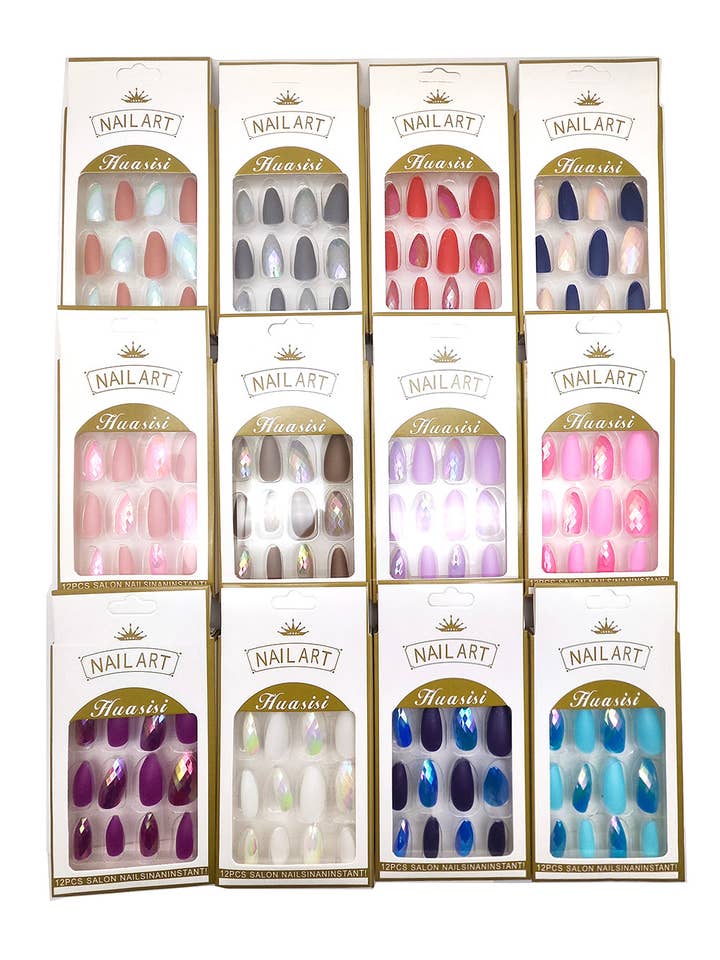 Unghie finte a mandorla in colori assortiti per la vendita all'ingrosso da parte di Lucylou Collection