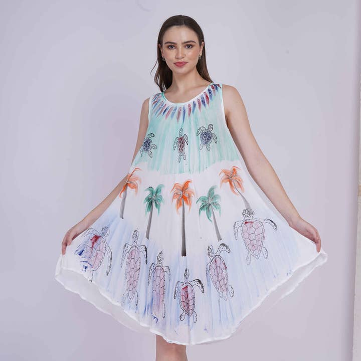 RAYON WITTE PARAPLUIJURK VOOR DAMES - PALMBOOM & SCHILDPAD voor wholesale door Le Styles