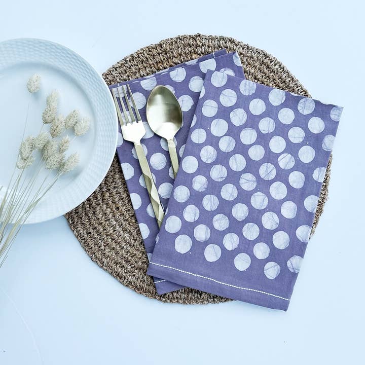 Purple Cotton Dinner Napkins Naturally Dyed in Polka Dots for wholesale by TerraKlay