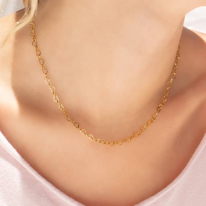 18K Gold PVD Stainless Steel Heart Chain Necklace for wholesale by Sunflower Soul Boutique