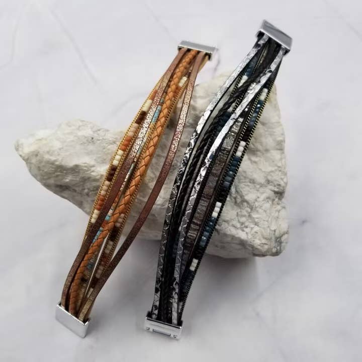 The Pretty Jewellery - Wholesale Beaded Bracelet - Boho Beaded Leather Wrap Magnetic Bracelet1