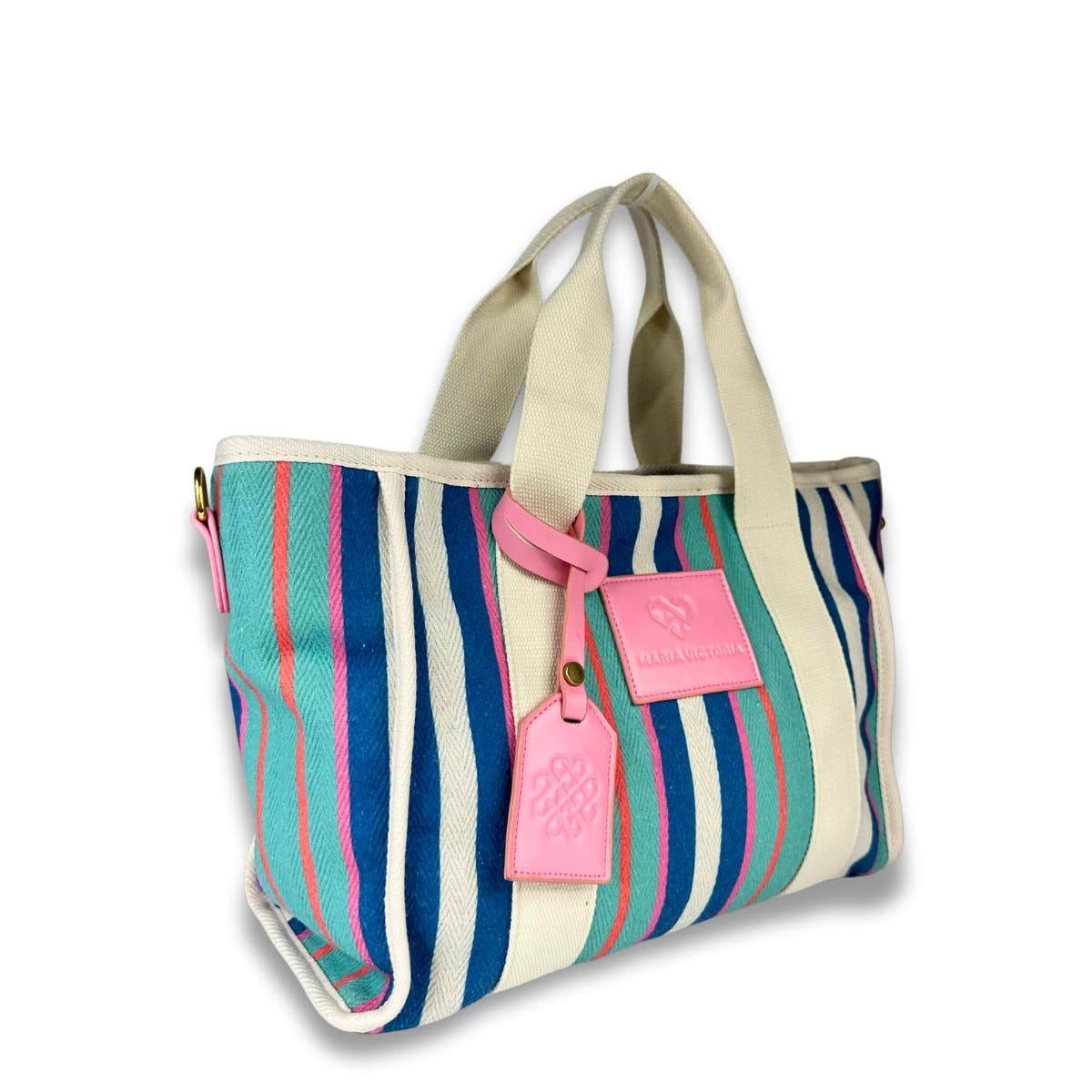 Maria Victoria - Wholesale Tote Bag - Women's - MV Canvas Striped Tote Blue1