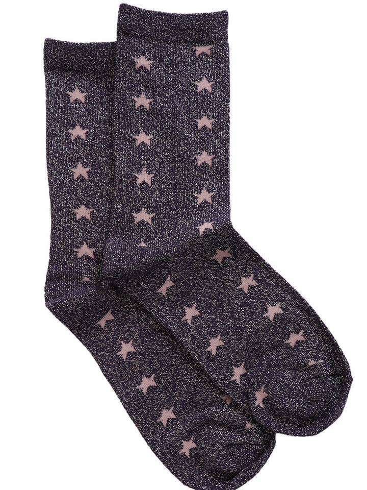 Sock Talk - Wholesale Socks - Women's - Womens Glitter Socks Star Print Ankle Sock Shimmer Sparkly