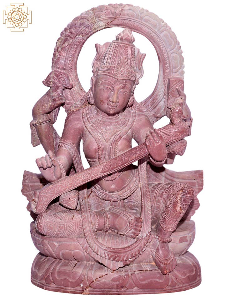Déesse Saraswati | Statue en pierre pour temple, 12 pouces pour la vente par Exotic India Art