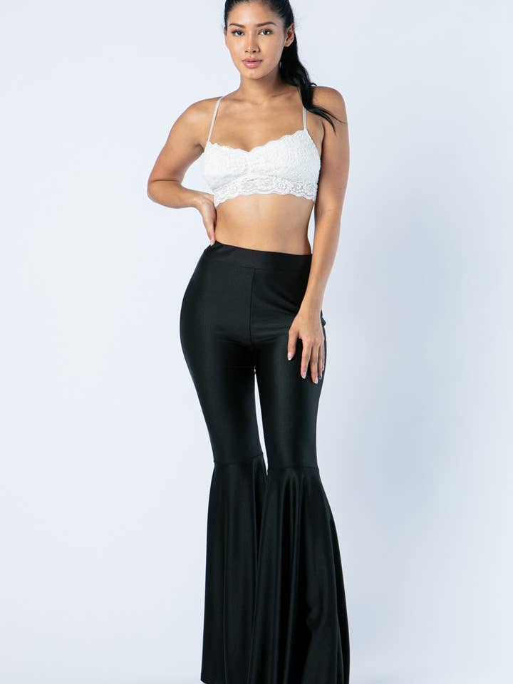 Lime All the Time - Wholesale Pants - Women's - Solid Metallic Bell Bottom Pants