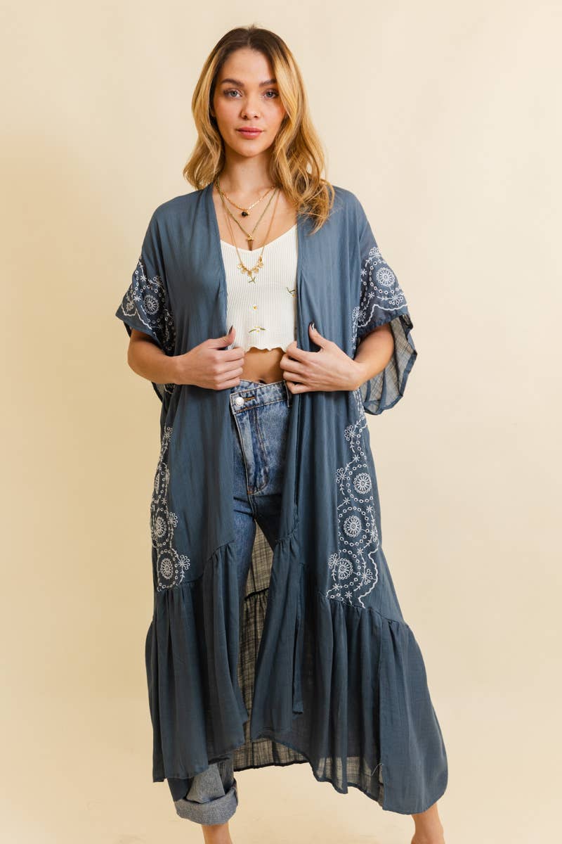 Leto Accessories – Engroshandel Kimono - Dame – Boho-stil kimono med tribal broderi og langt snit0
