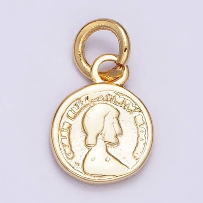16K Gold Filled Mini Round Quarter Coin Face Portrait Round Add-On Charm | AC1168 for wholesale by Aim Eternal