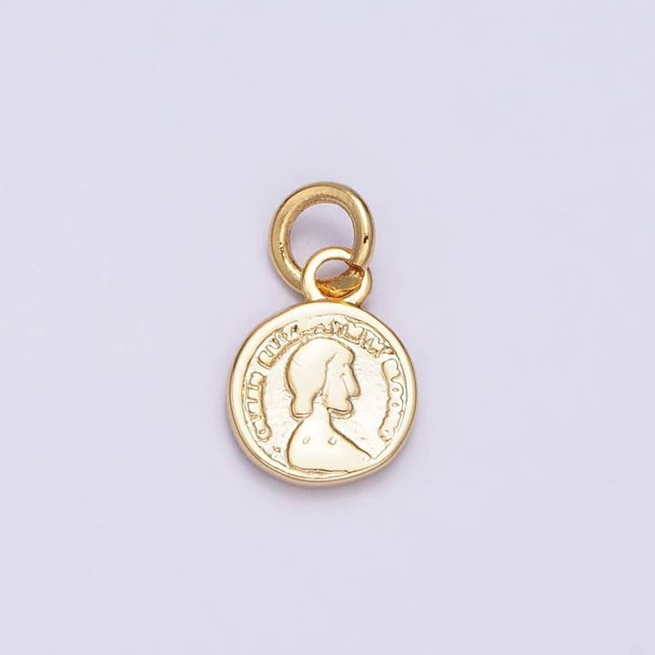 16K Gold Filled Mini Round Quarter Coin Face Portrait Round Add-On Charm | AC1168 for wholesale by Aim Eternal