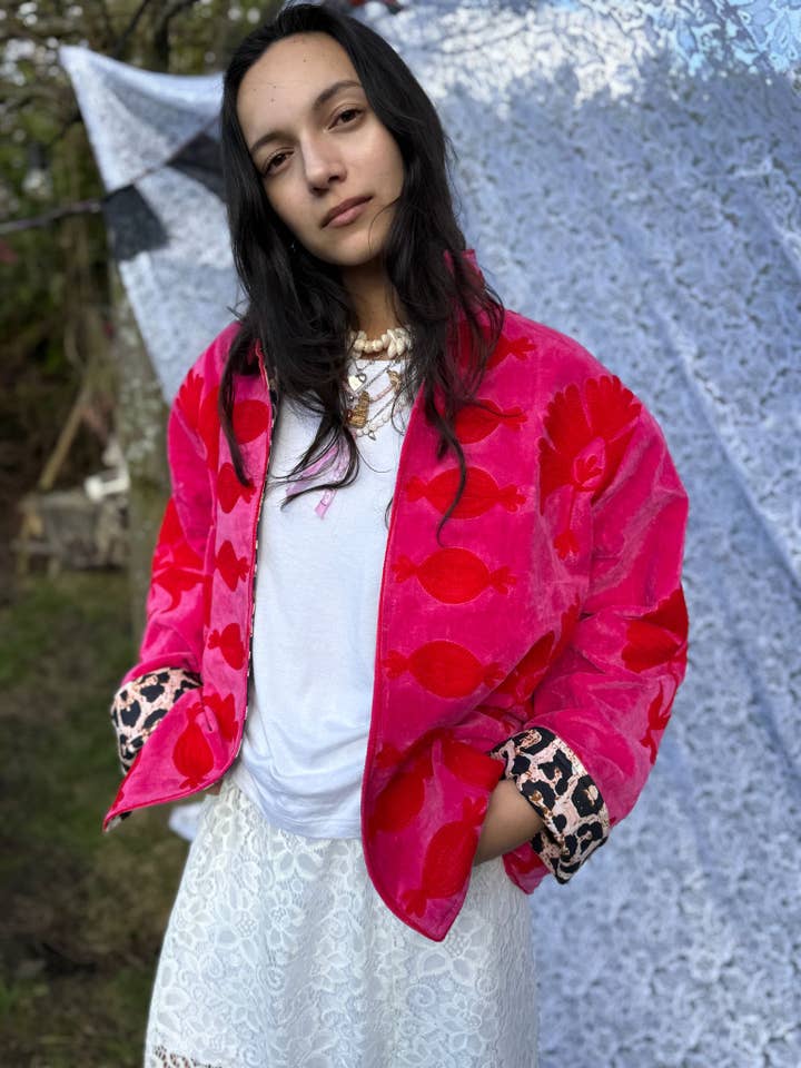 ToutVintage - Wholesale Jacket - Women's - Cotton embroidery jacket pink Red panther