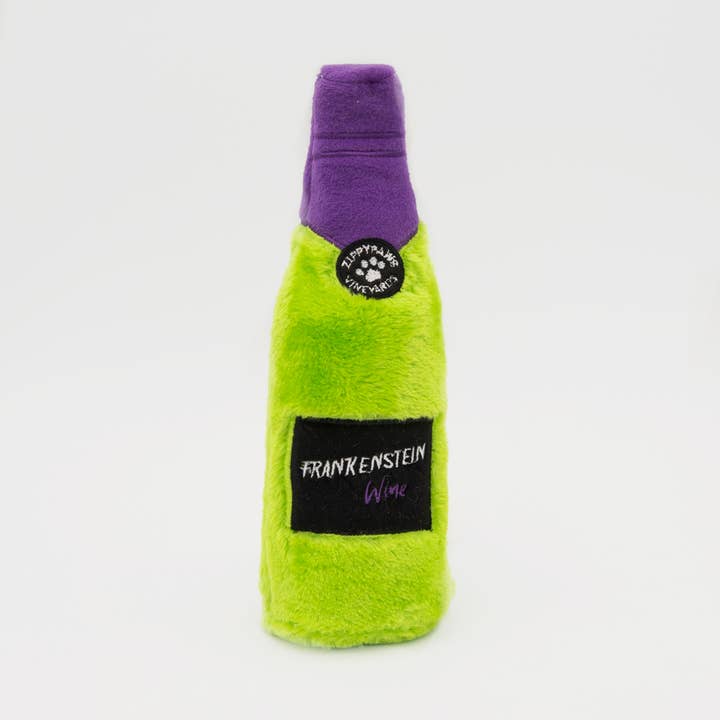 Halloween Happy Hour Crusherz - Frankenstein Wine - Dog Toy for wholesale by ZippyPaws