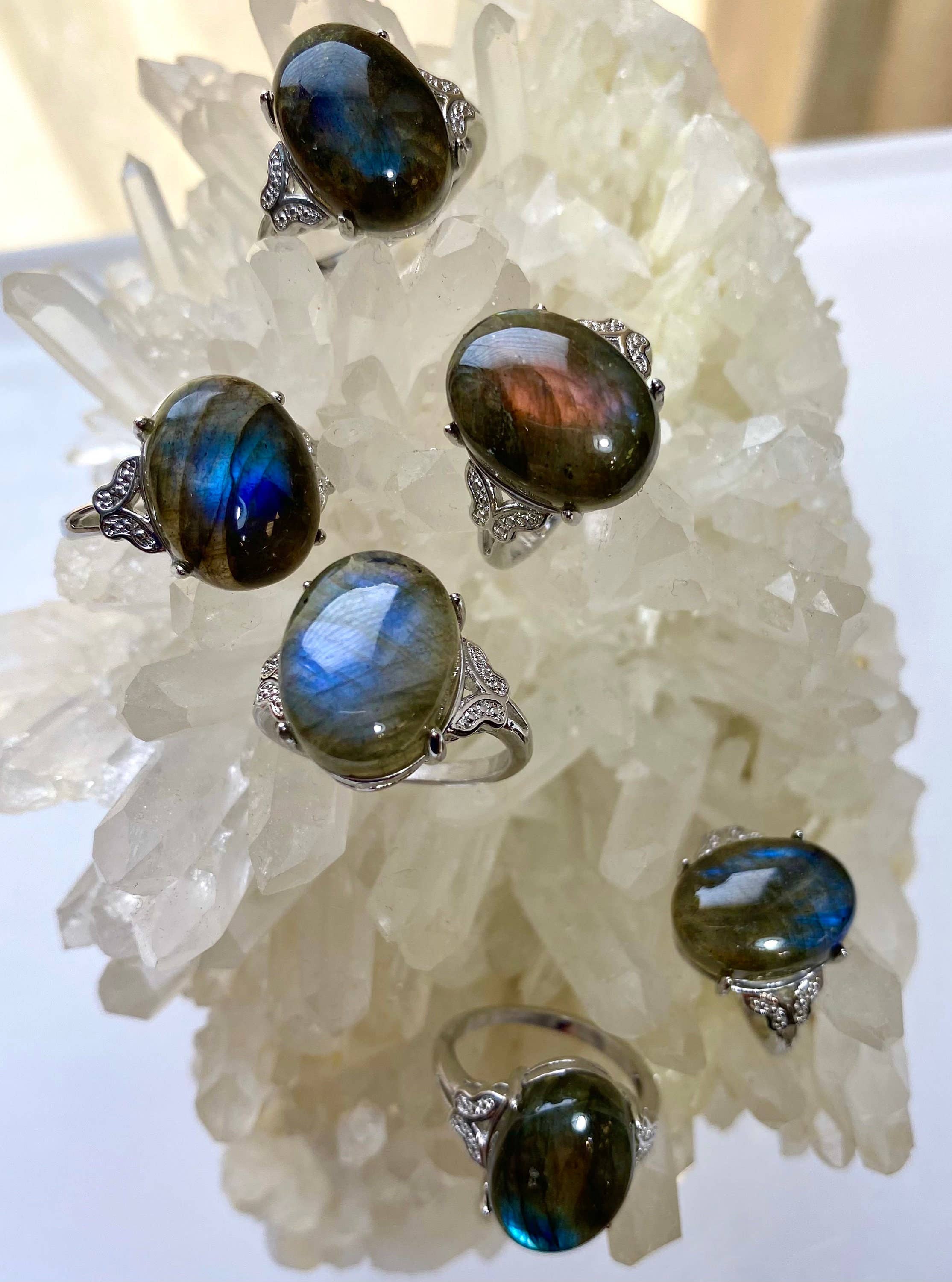 KayleeNYC - Vendita all'ingrosso Anelli con pietra singola/solitario - Anello in Labradorite Naturale Bronzo Bianco1