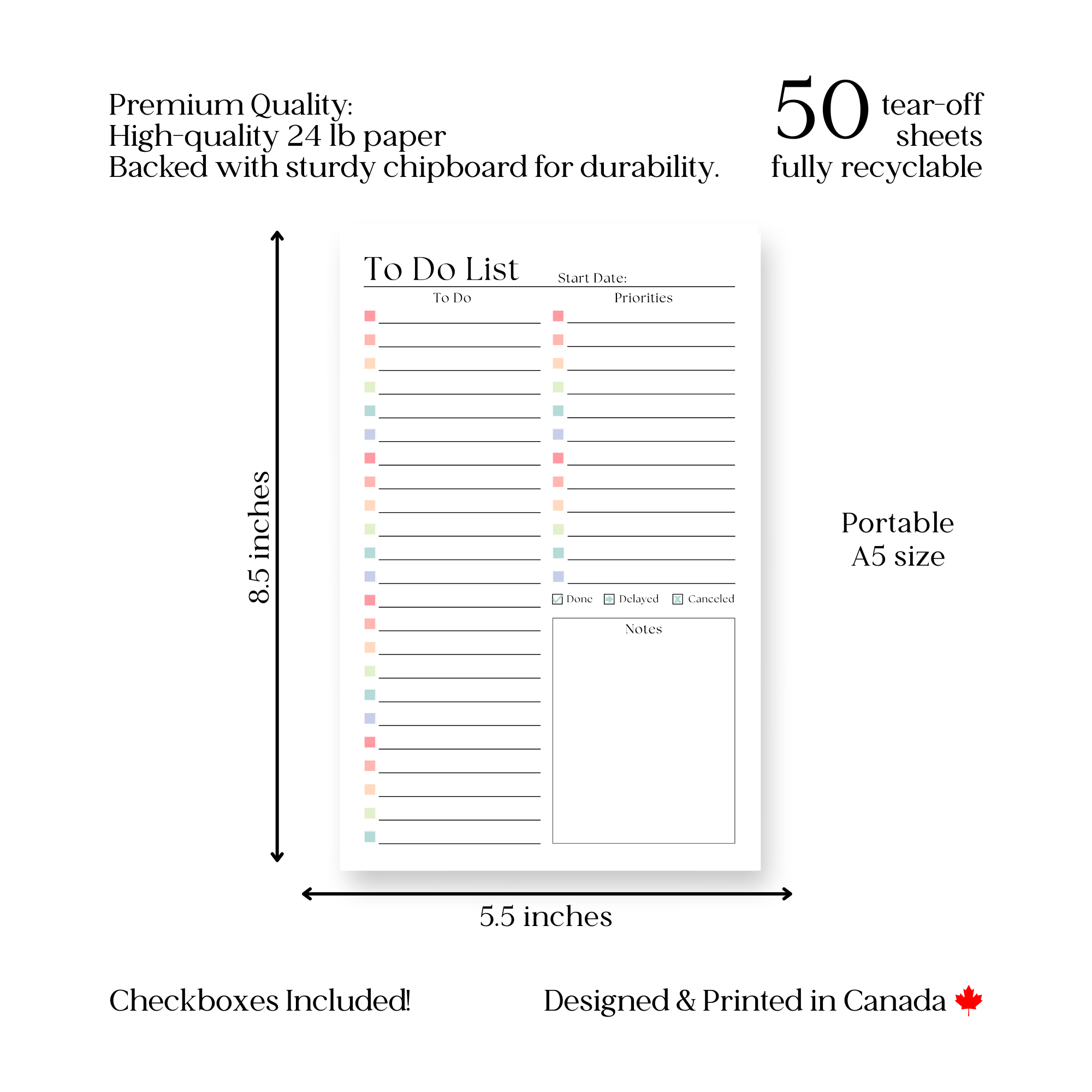 Eleventh and Taylor - Wholesale Notepad - To-Do List Notepad: A5 Size 50-Page Daily Task Planner4