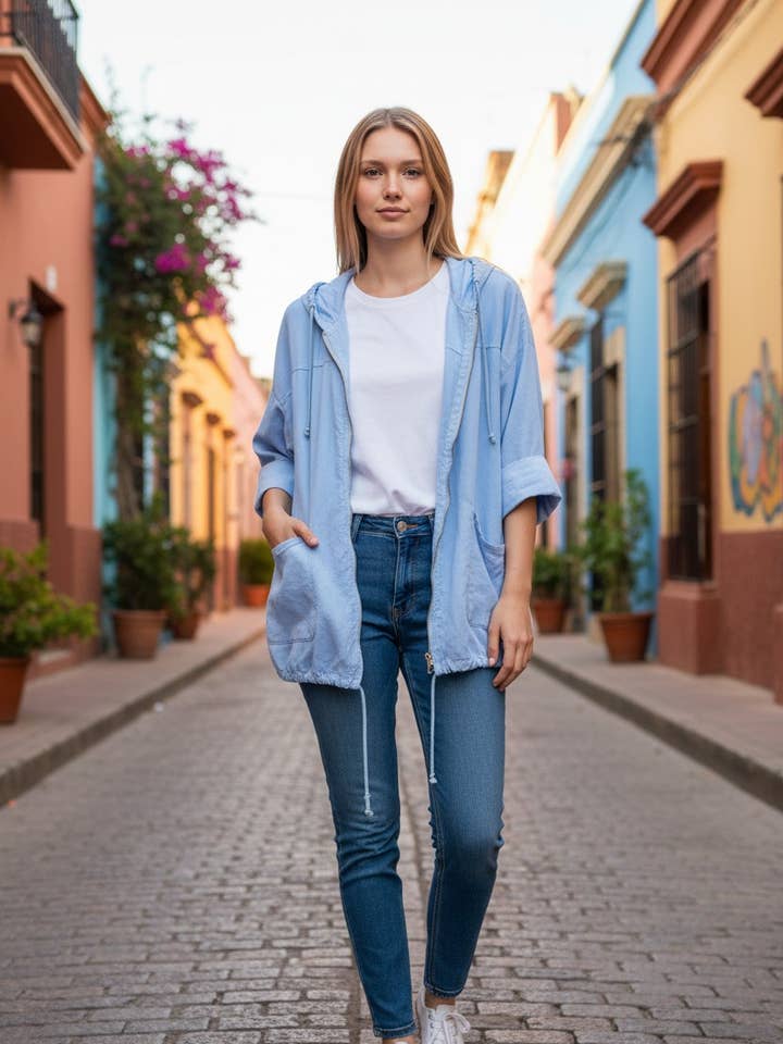 Katoenen jas met capuchon SLV-V24713 voor wholesale door ORNELLA PARIS