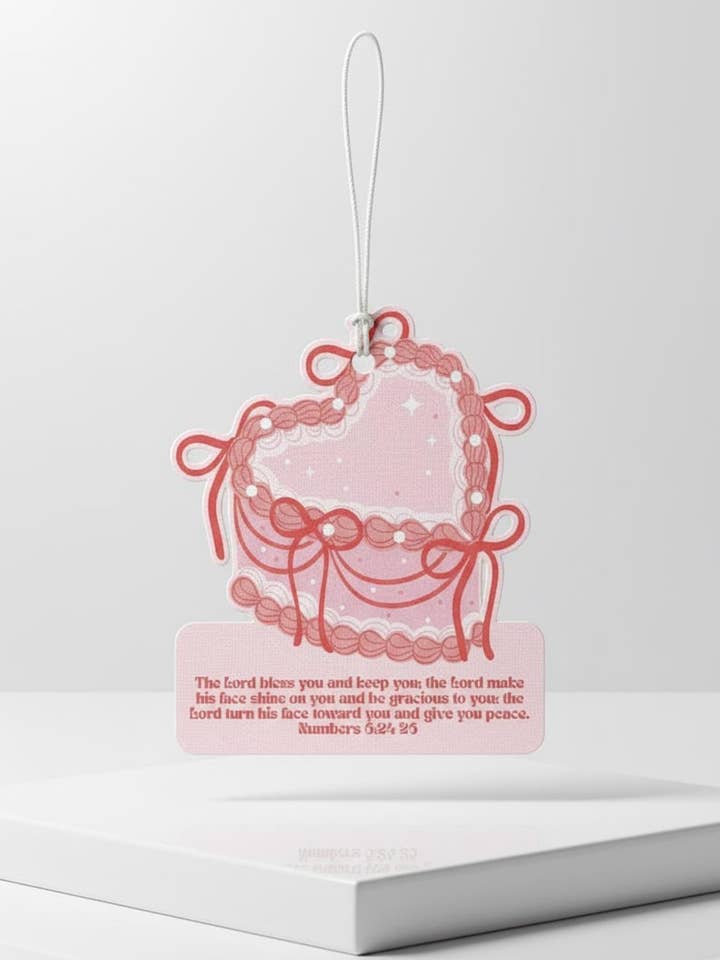 Christian Valentine Air Freshener Pink Heart Cake | Numbers 6:24–26 | Watermelon Scent | Faith Car Decor | Girly Vintage Design for wholesale by Sunday Grace Studio