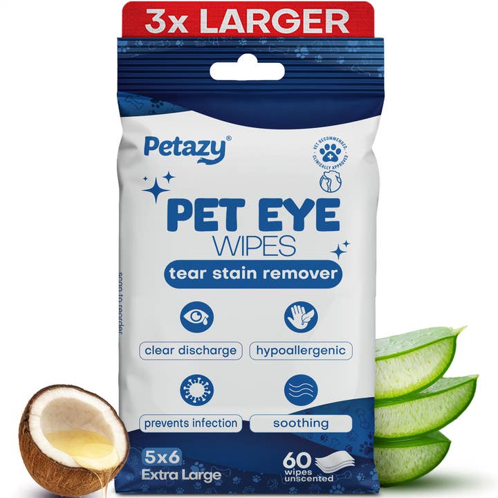 Petazy Pet Eye Wipes - Tear Stain Remover XL 5x6" 60 Wipes for wholesale by Petazy