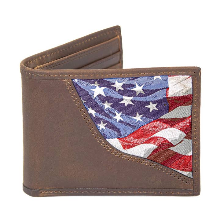 USA Flag Men's Bifold Woven Patch Leather Wallet. for wholesale by Zep-Pro