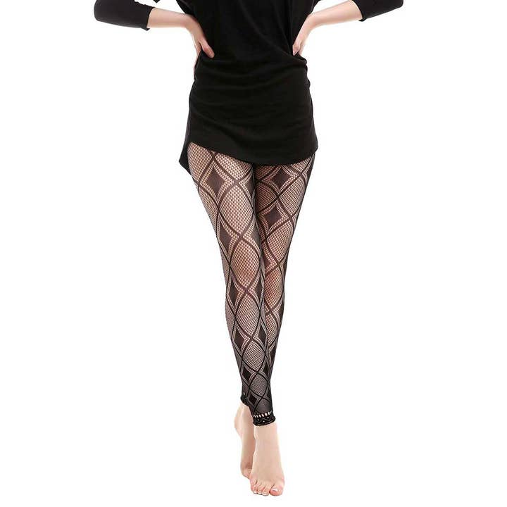 Mad Style - Wholesale Fashion Leggings - Women's - Diamond Black Fishnet Abstract Leggings1