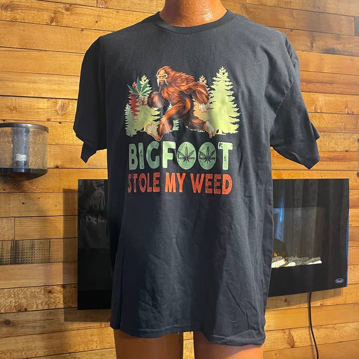Squatchin’ Country - Wholesale T-Shirt (Graphic) - Unisex - Bigfoot stole my weed t-shirt (black)
