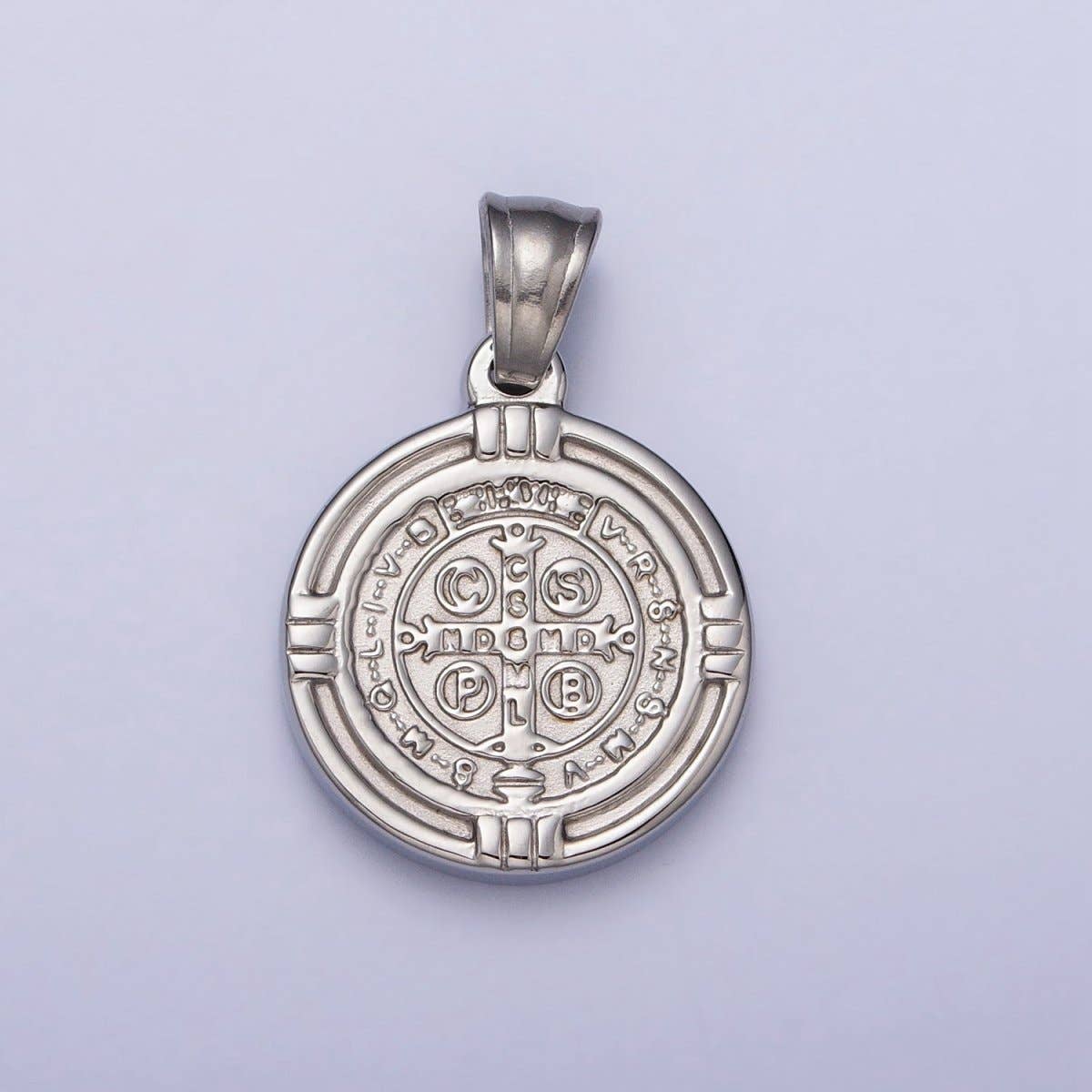 Aim Eternal - Venta al por mayor Abalorios/colgantes individuales - Colgante de Acero Inoxidable San Benito de Doble Cara SMQLIVB PAX VRSNSMV en Oro y Plata | P-10771