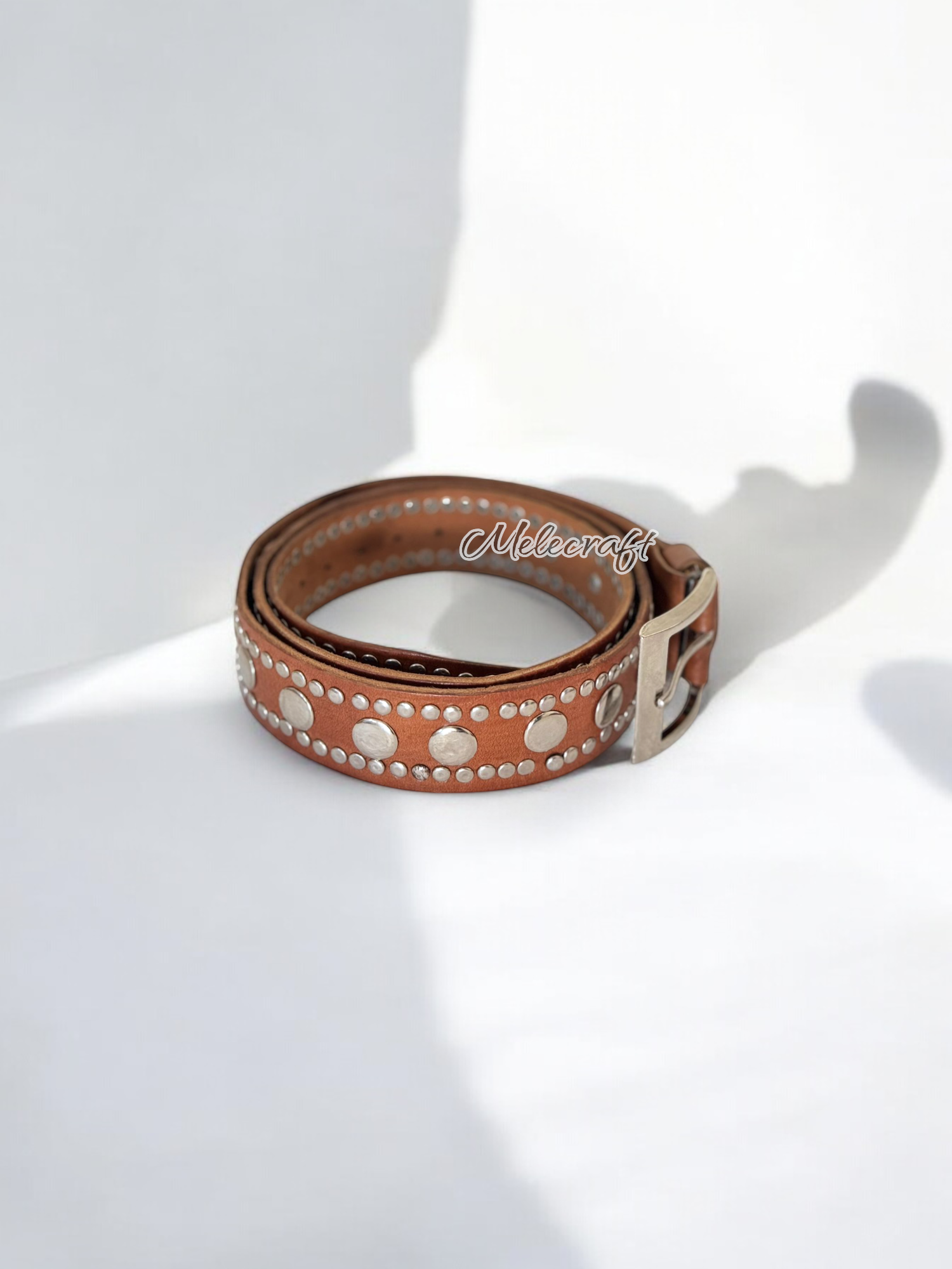 Melecraft – wholesale Belt – Unisex – Brown Leather Belt with Metallic Studs – Handmade4
