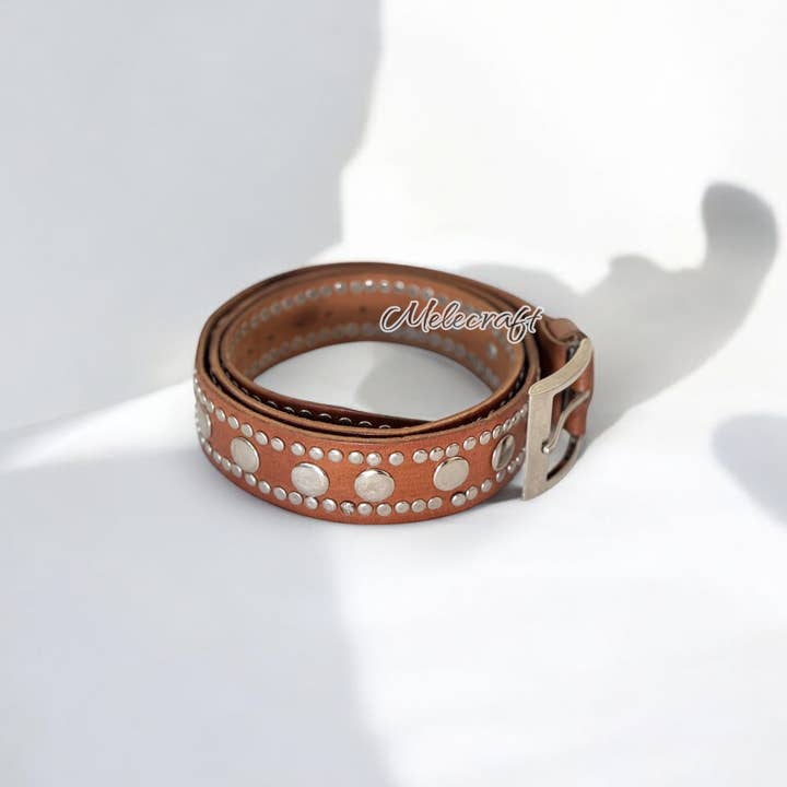 Melecraft – wholesale Belt – Unisex – Brown Leather Belt with Metallic Studs – Handmade4