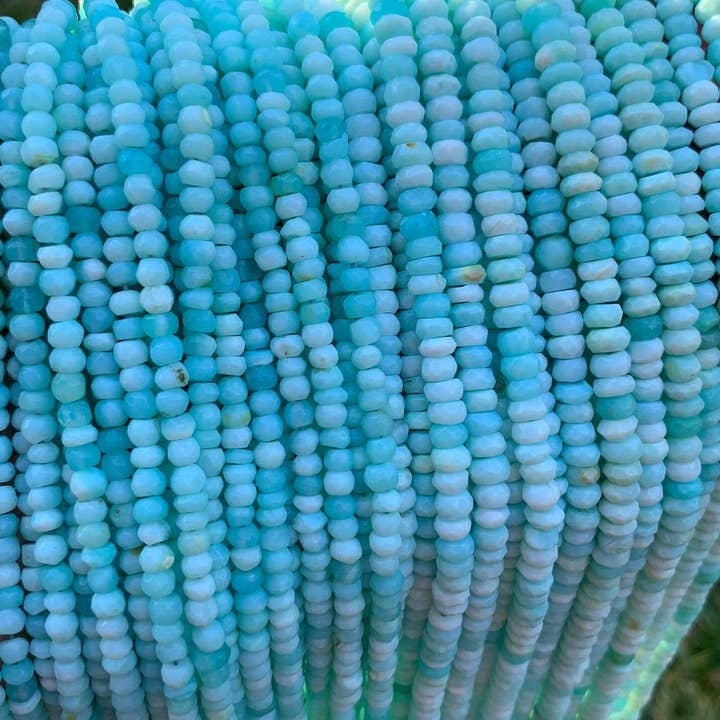 BestBeads&Beyond - Wholesale Beads - High Quality Genuine Blue Opal Smooth/Faceted Rondelle Beads