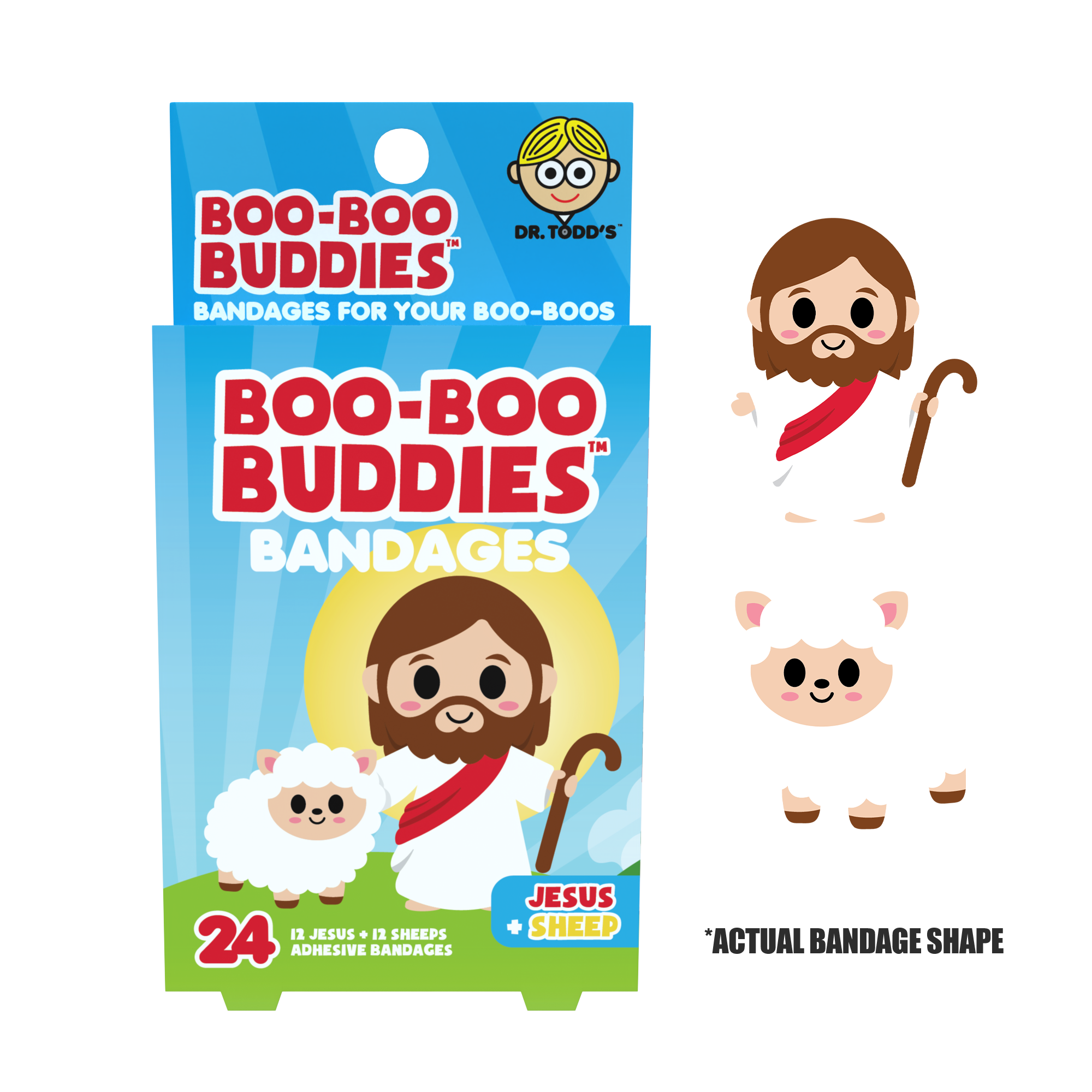 Boo Boo Buddies - Wholesale Bandaids/Bandages - Kids Bandages – Jesus + Sheep (24 Count, Latex-Free)1