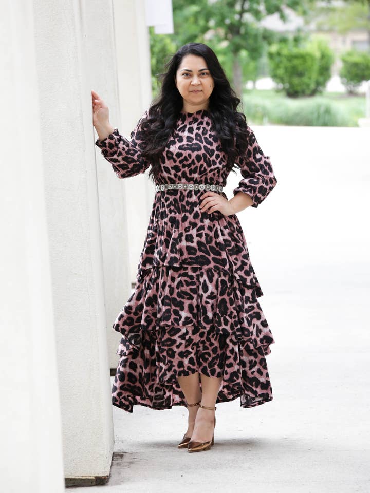 Pink Leopard Layered Dress for wholesale by Beautiful One Modest