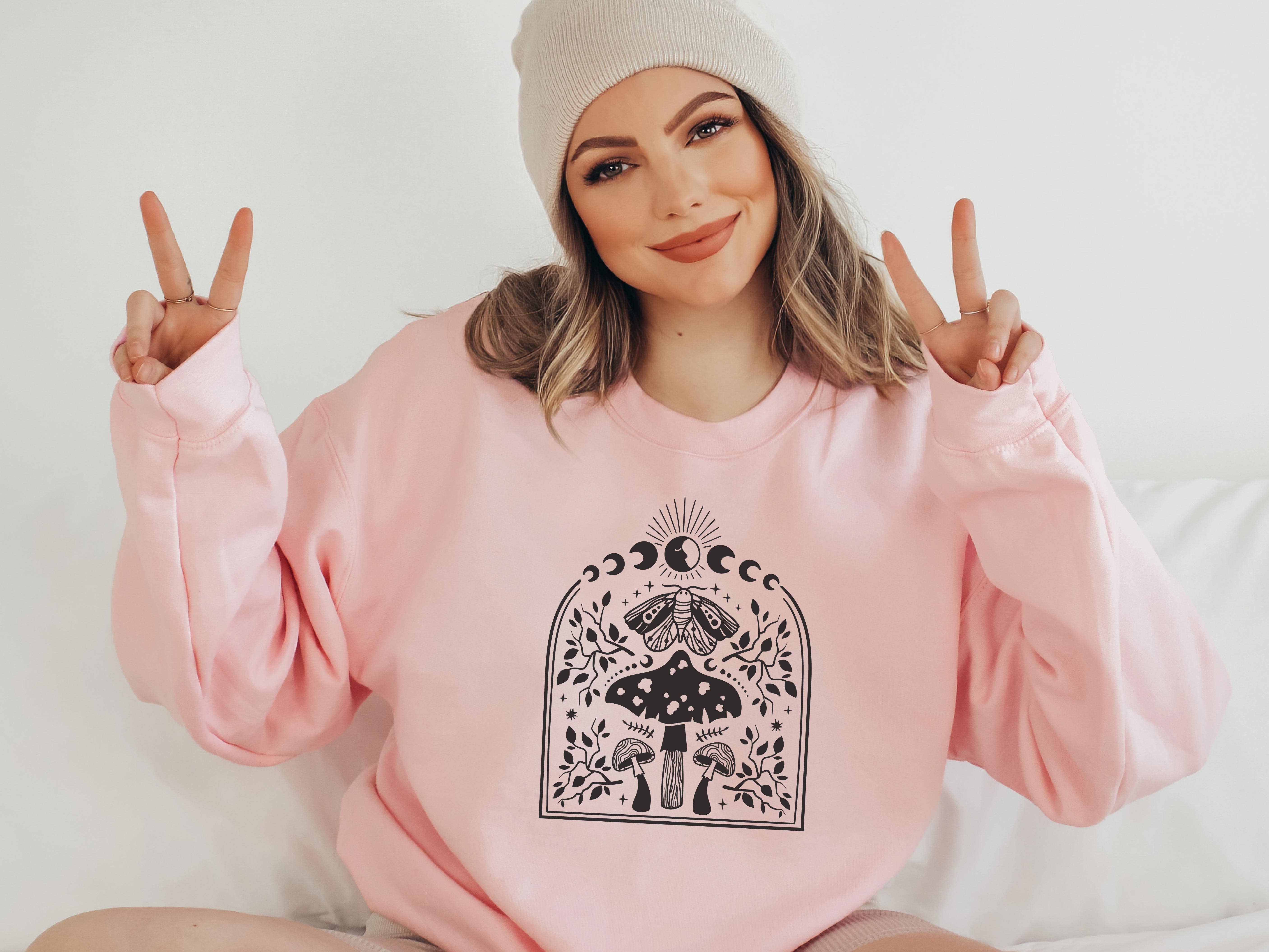 P E T I T R U E - Wholesale Graphic Sweatshirt - Women's - Moon Clothing Sweatshirt Crewneck Mushrooms & Moons1