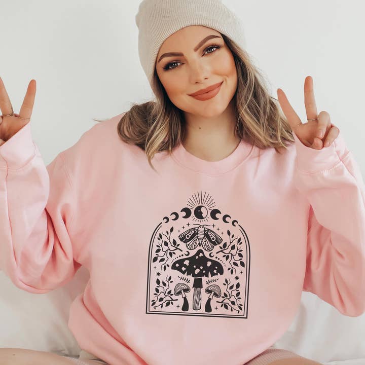P E T I T R U E - Wholesale Graphic Sweatshirt - Women's - Moon Clothing Sweatshirt Crewneck Mushrooms & Moons1