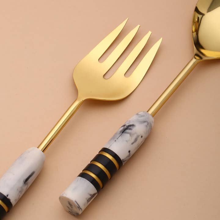 Tiramisu - Wholesale Serving Utensil - Gold Plated Metal & Resin Salad Server Set2