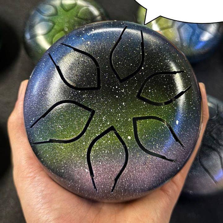 Mini tunetromme i stål 11 cm med 6 toner til meditation og rejse for engroshandel hos delko