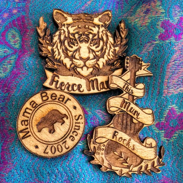 Wooden Mama Brooch and other Purchase Wholesale personalised badges. Free Returns & Net 60 Terms on Faire trending on Faire.