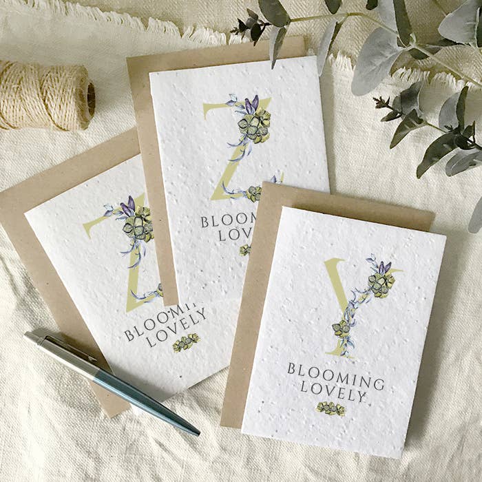 Wild Bloom Press – wholesale Birthday card – Floral letter, monogram alphabet plantable greetings card8