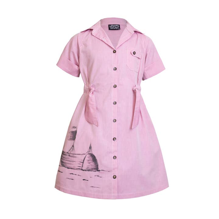 Vestido safari rosa pintado a mano para niñas, edición limitada, GOTS para venta al por mayor de Infantium Victoria