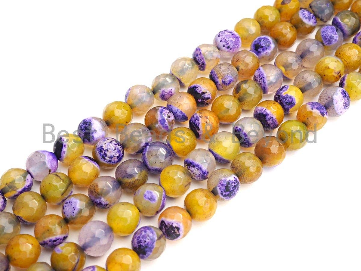 BestBeads&Beyond - Wholesale Beads - Natural Purple Yellow Fire Agate Beads, 6mm/8mm/10mm Round Faceted Fire Agate Beads, 15.5" Full Strand, Sku#UA702