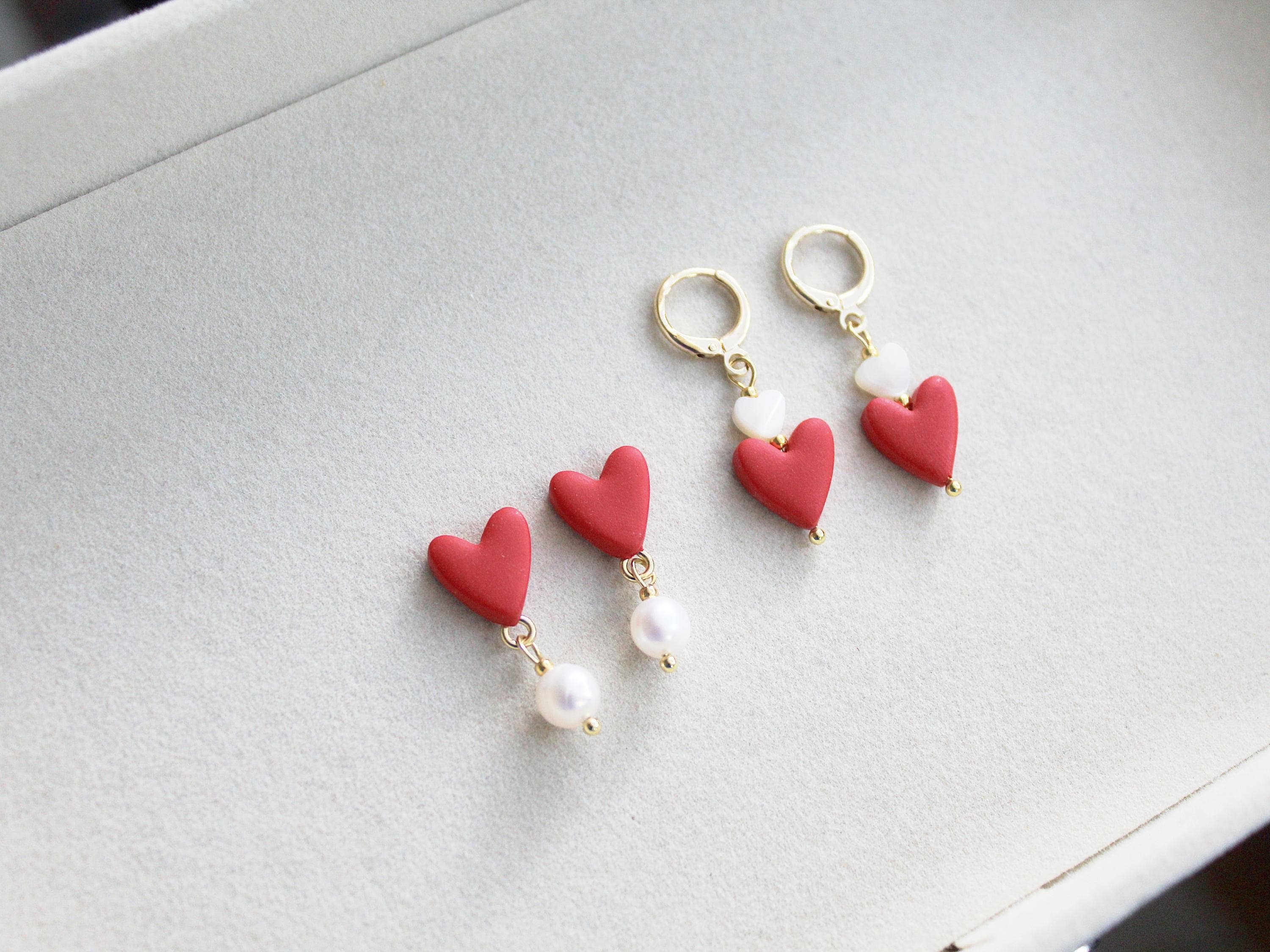 Studio Niani - Wholesale Dangle Earrings - Heart Earrings, Valentine's Day, Cute Earrings, Red, Pearls5