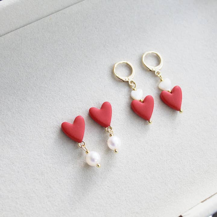 Studio Niani - Wholesale Dangle Earrings - Heart Earrings, Valentine's Day, Cute Earrings, Red, Pearls5