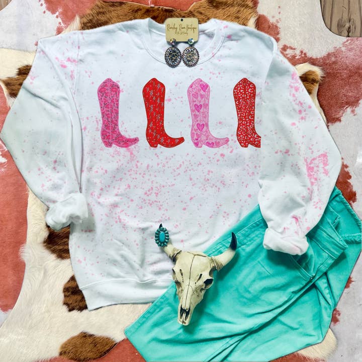 Valentine Boots Western Graphic Sweatshirt for wholesale by Ranchy Roan Boutique