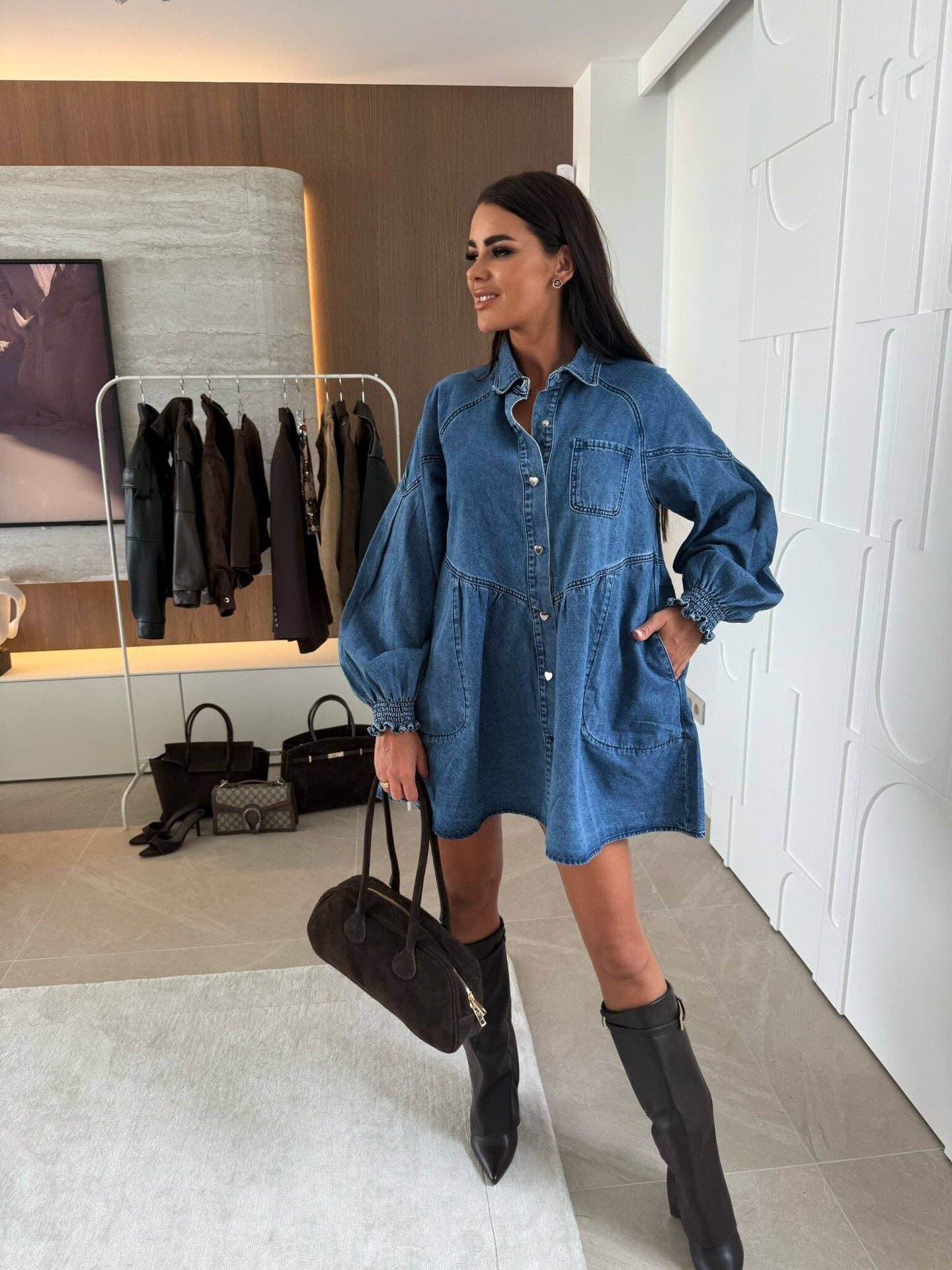 Marayn - Wholesale Dress - Women's - Chic 2025 Western Casual Denim Shirt Dress15