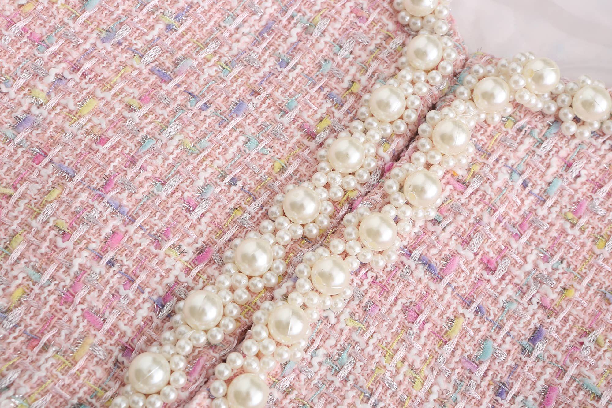 Cream SET003 Co-ord Set Women 3 Pieces Pink Tweed Skirt Set for wholesale on Faire3