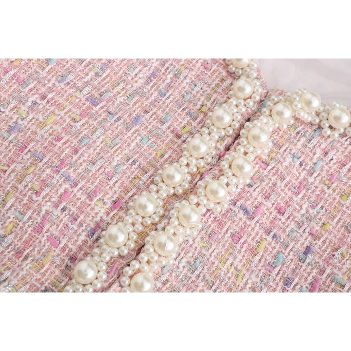 Cream SET003 Co-ord Set Women 3 Pieces Pink Tweed Skirt Set for wholesale on Faire3