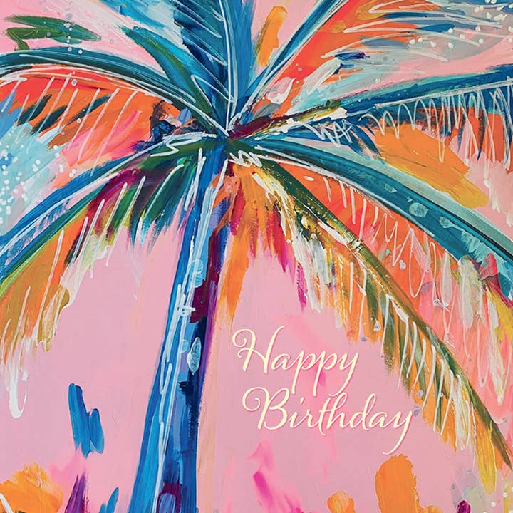 CARTE D'ANNIVERSAIRE AVEC PALMIER 4,5 x 6,25 pour la vente par Calypso Cards LLC